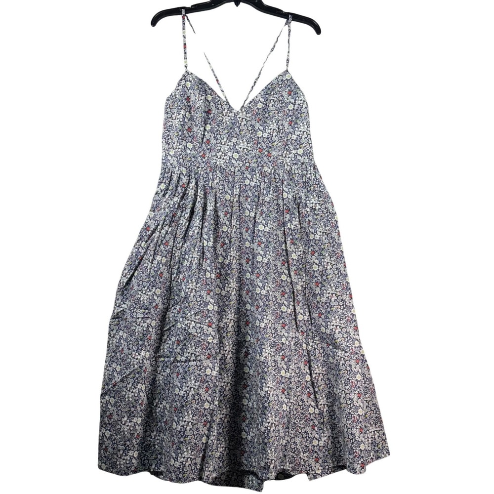 J.Crew Midi Dress Navy Floral Liberty Fabric Cottagecore Women 16